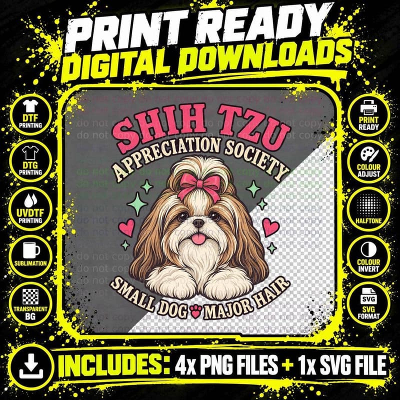 Shih Tzu Appreciation Society Small Dog Major Hair Topknot Bow Cute T-Shirt Png SVG Digital Bundle