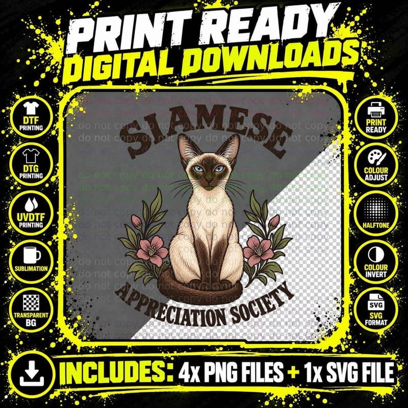 Siamese Appreciation Society Blue Eyes Cat Lover Elegant Vintage Kitty T-Shirt Png SVG Digital Bundle
