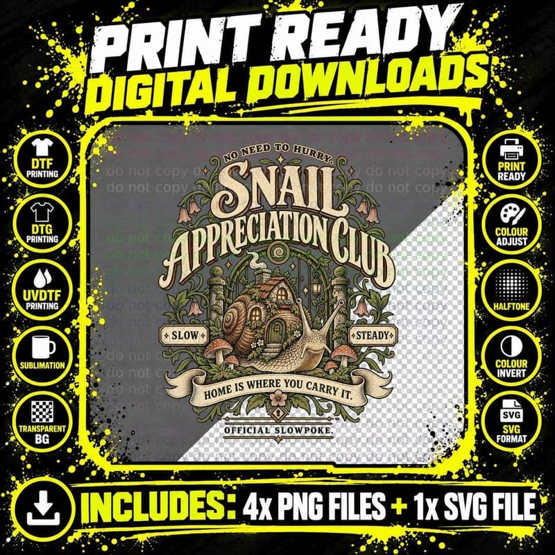 Snail Appreciation Club Home Is Where You Carry It Slow Steady Garden T-Shirt Png SVG Digital Bundle