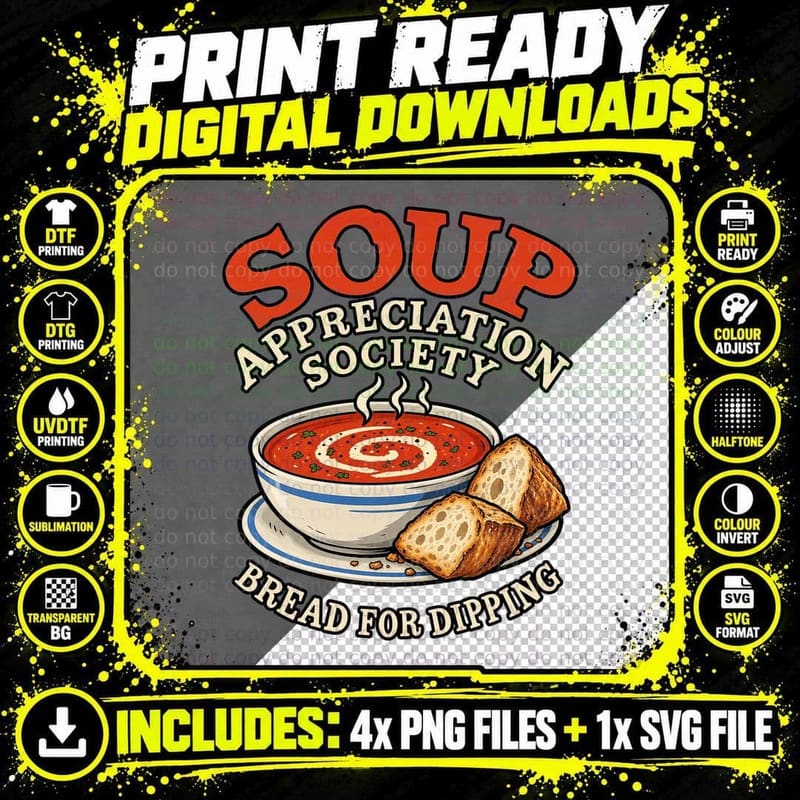 Soup Appreciation Society Bread for Dipping Retro Tomato Comfort Food T-Shirt Png SVG Digital Bundle