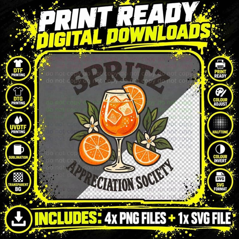 Spritz Appreciation Society Retro Orange Cocktail Glass Summer Drinks T-Shirt Png SVG Digital Bundle