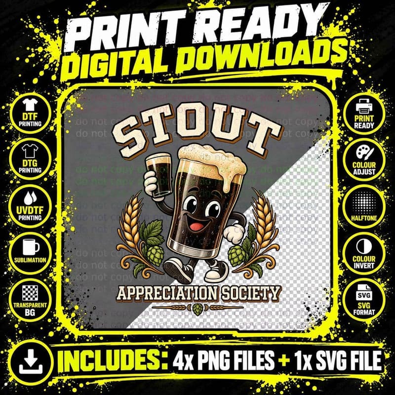 Stout Appreciation Society Cute Dark Beer Pint Hops Craft Ale Funny T-Shirt Png SVG Digital Bundle