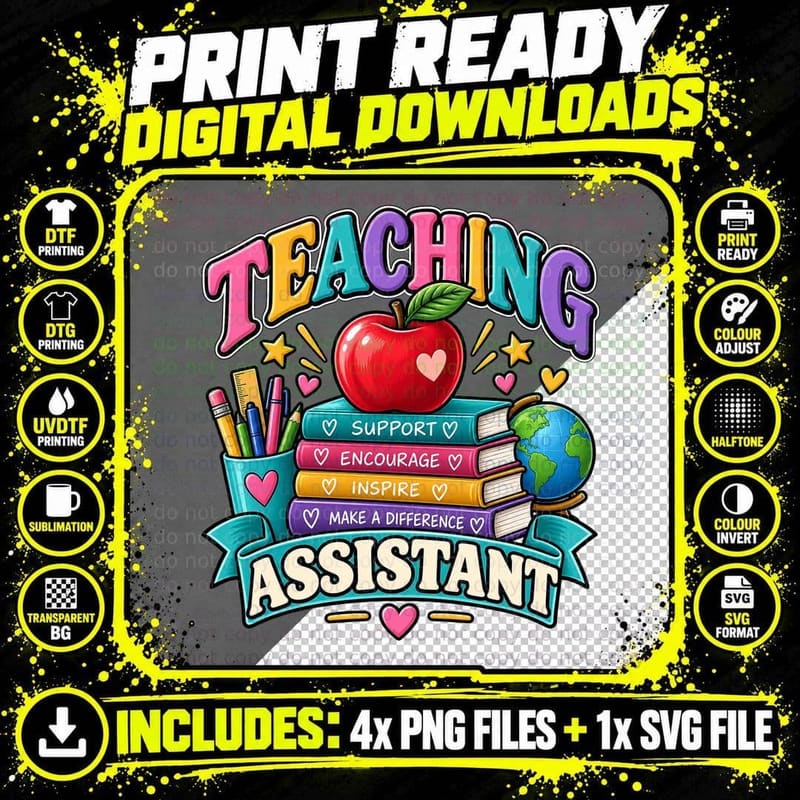 Teaching Assistant Club Retro Funny TA School Support Png SVG Digital Bundle