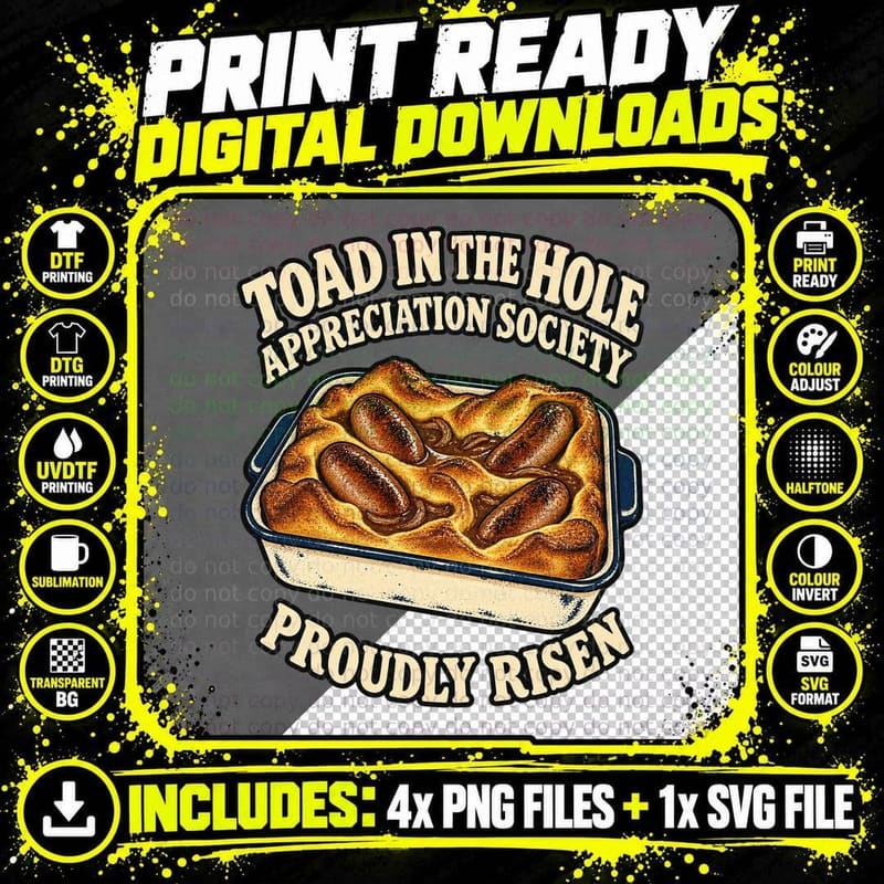 Toad in the Hole Appreciation Society Proudly Risen Retro British Food T-Shirt Png SVG Digital Bundle