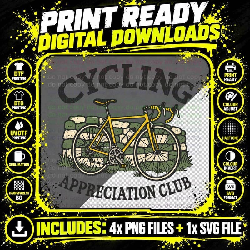 Cycling Appreciation Club Vintage Road Bike Stone Wall Countryside Rider T-Shirt Png SVG Digital Bundle