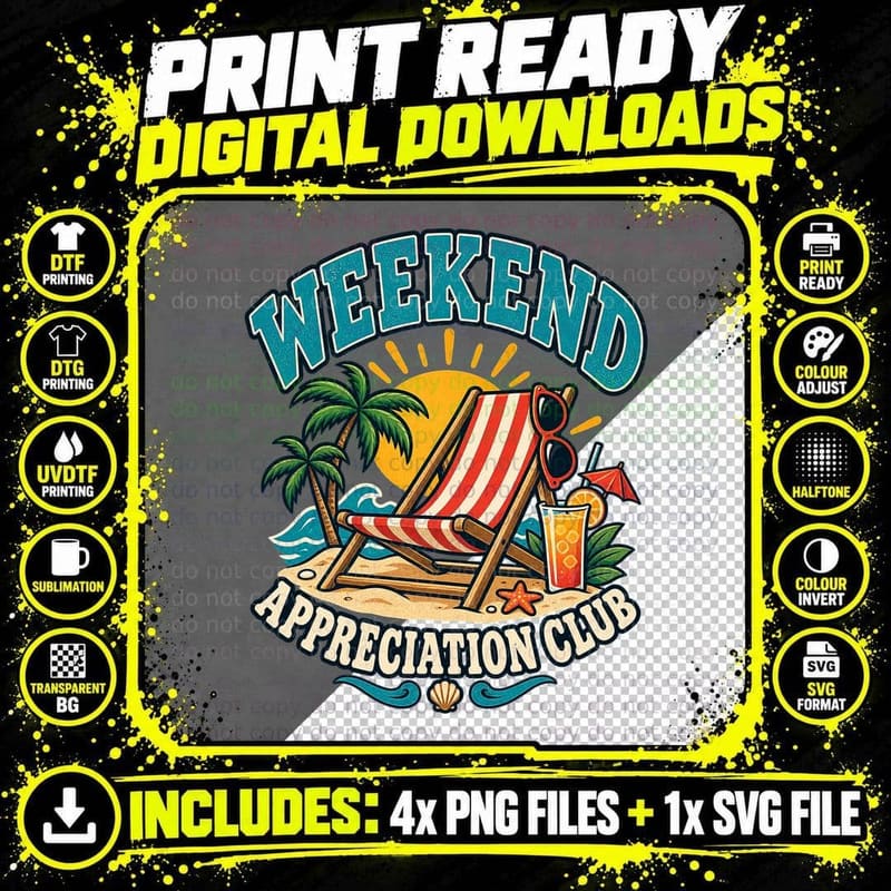 Weekend Appreciation Club Retro Beach Deckchair Summer Holiday Relax T-Shirt Png SVG Digital Bundle