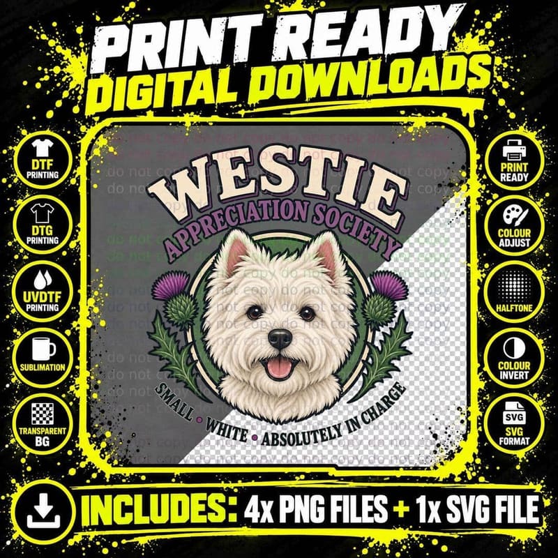 Westie Appreciation Society Small White Absolutely in Charge Retro Dog T-Shirt Png SVG Digital Bundle