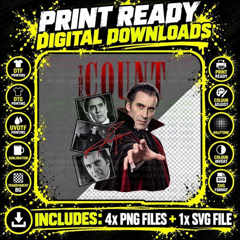 The Count Christopher Gothic Vampire 50s British Horror Dracula Vintage T-Shirt Png SVG Digital Bundle