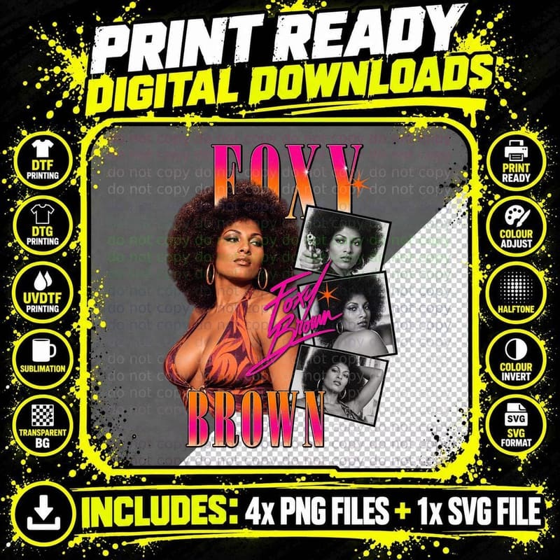 Foxy Brown Pam 70s Blaxploitation Action Heroine Afro Retro Vintage T-Shirt Png SVG Digital Bundle