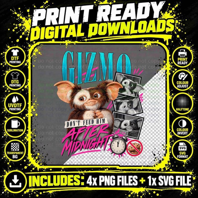 Gizmo Don't Feed Him After Midnight 80s Horror Comedy Creature Retro T-Shirt Png SVG Digital Bundle