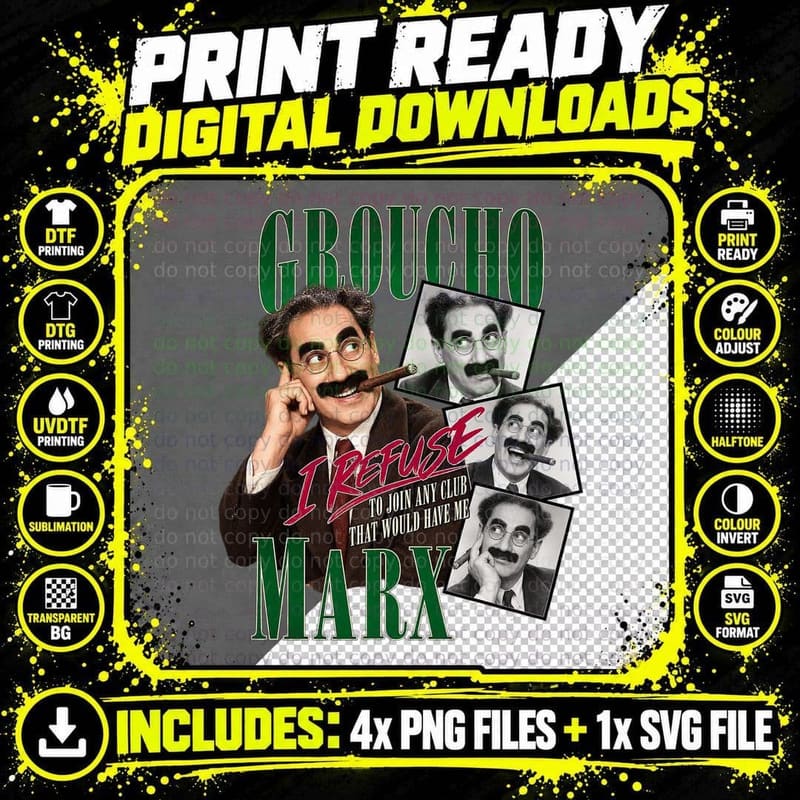 Groucho Marx Vintage Comedy Retro Celebrity Collage Png SVG Digital Bundle