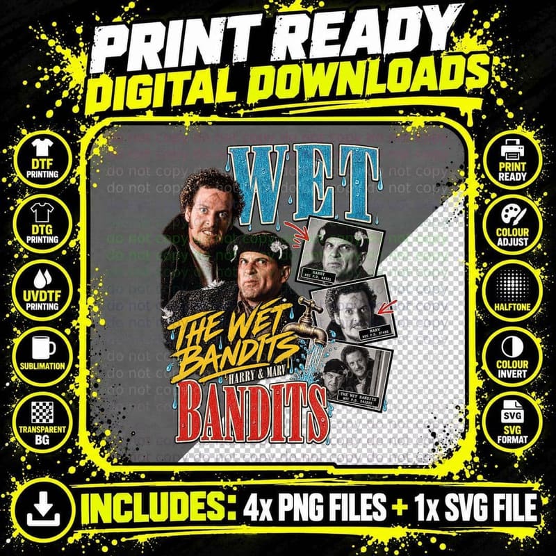 The Wet Bandits Harry And Marv Burglars 90s Christmas Comedy Movie Retro T-Shirt Png SVG Digital Bundle