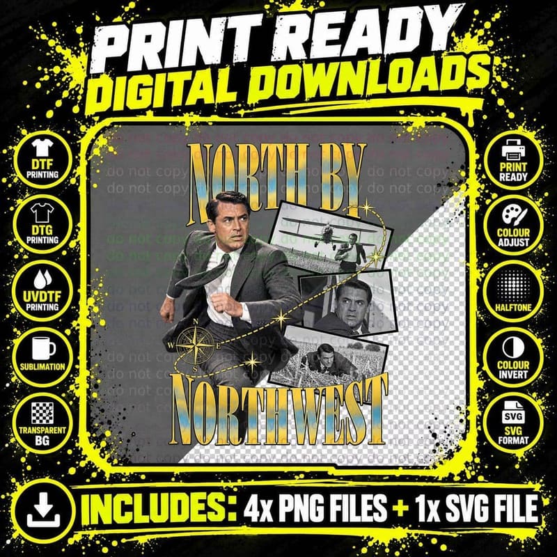 Cary Crop Duster Chase Hitchcock 50s Spy Thriller Classic Movie Vintage T-Shirt Png SVG Digital Bundle