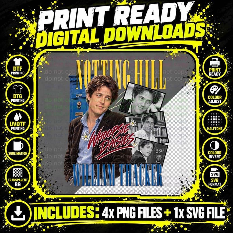 Notting Hill Vintage Whoopsie Daisies Hugh Grant Png SVG Digital Bundle