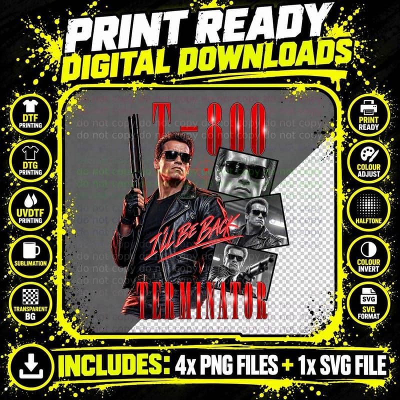 The Terminator 1984 Vintage Schwarzenegger T-800 Movie Png SVG Digital Bundle