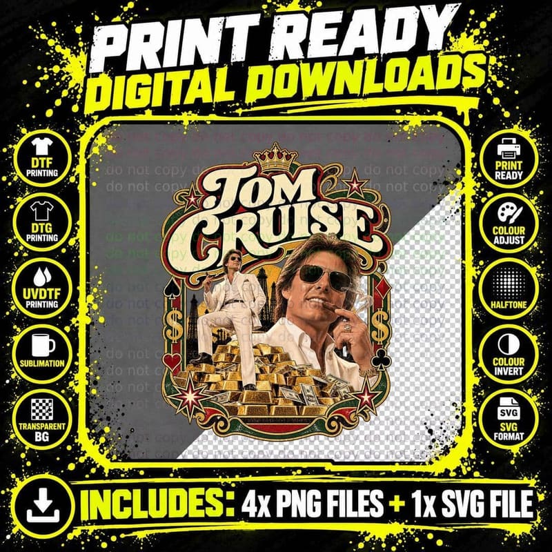 Tom Oil Baron White Suit Gold Bars Casino Cigar Aviator Sunglasses Retro T-Shirt Png SVG Digital Bundle