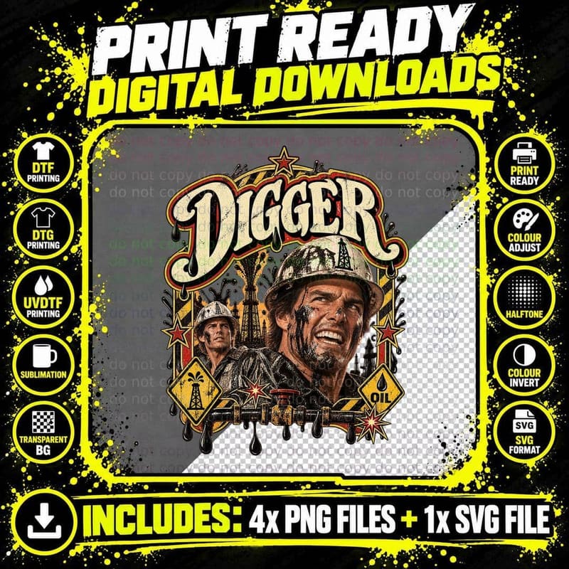 Digger Tom Cruise Oil Black Gold Retro Industrial Png SVG Digital Bundle