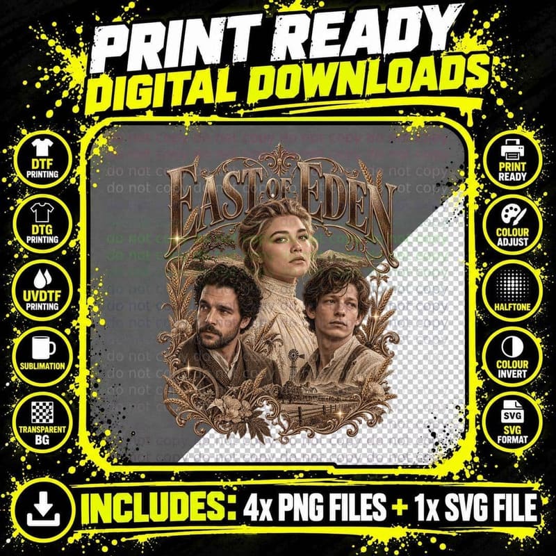 East of Eden Vintage Sepia Cast Florence Pugh Png SVG Digital Bundle
