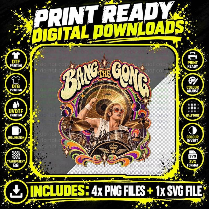 Roger Taylor Bang The Gong Psychedelic 70s Rock T-Shirt Png SVG Digital Bundle