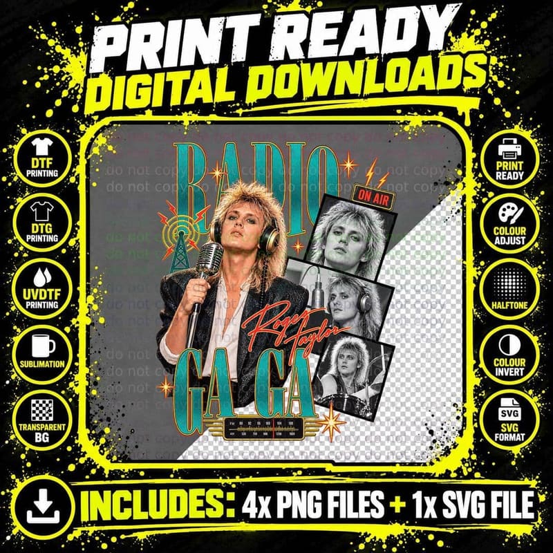 Roger Taylor Radio Ga Ga Retro 1984 New Wave Rock Music Png SVG Digital Bundle
