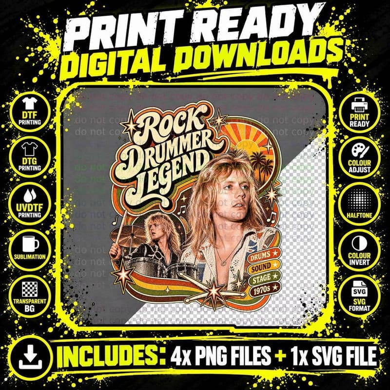 Roger Taylor Rock Drummer Legend Retro 70s Magazine Png SVG Digital Bundle