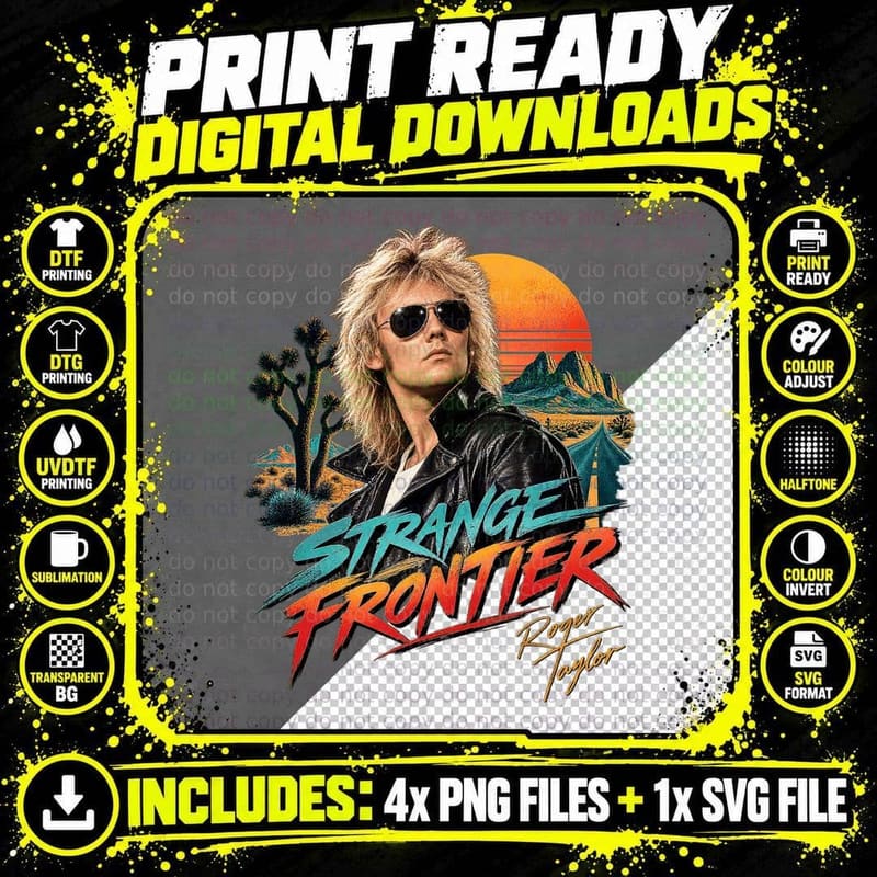 Roger Taylor Strange Frontier Vintage 1984 Rock Music Png SVG Digital Bundle