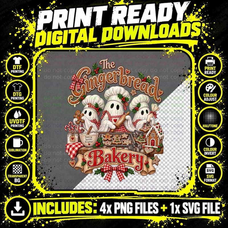 Gingerbread Ghost Bakery Christmas Cookies Candy Cane Png SVG Digital Bundle