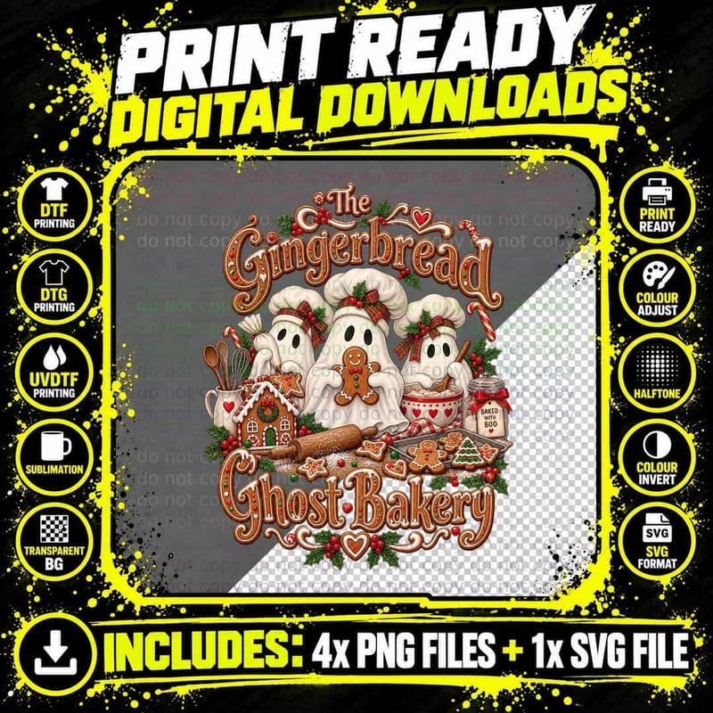 Gingerbread Ghost Bakery Christmas Cookies Candy Cane Png SVG Digital Bundle