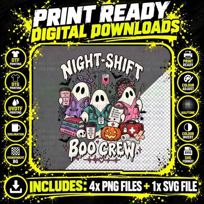 Nurse Ghost Halloween Cute Medical Nurse Spooky Png SVG Digital Bundle