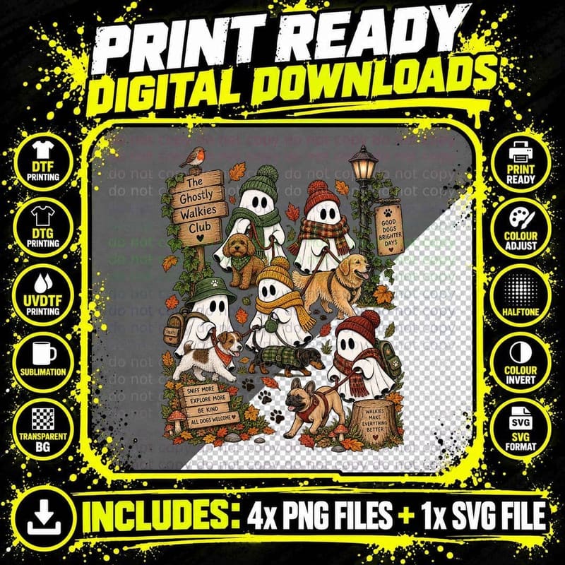 Staffy Ghost Dog Walkies Staffordshire Bull Terrier Cute Png SVG Digital Bundle