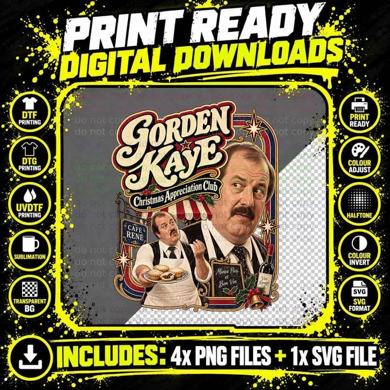 Allo 'Allo Gorden Kaye Rene Artois Christmas Vintage Png SVG Digital Bundle