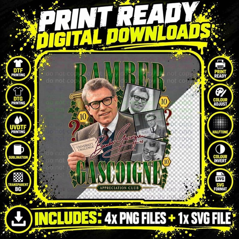 Bamber Gascoigne University Challenge Retro Quiz Club Png SVG Digital Bundle