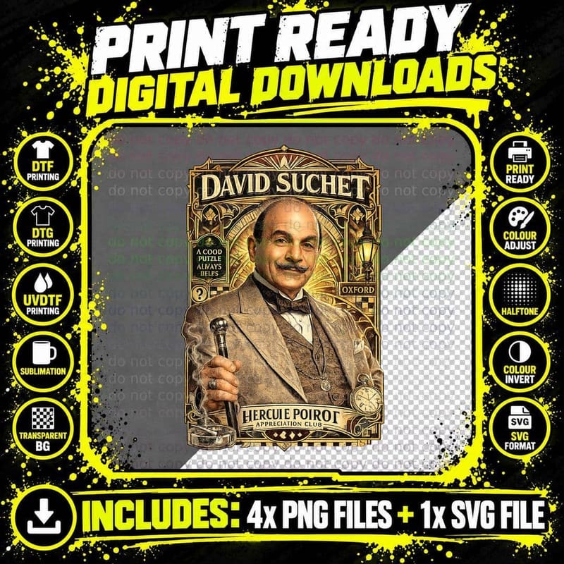 David Appreciation Club Hercule Poirot Art Deco Belgian Detective T-Shirt Png SVG Digital Bundle
