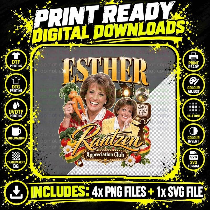Esther Appreciation Club Funny Carrot Consumer TV Presenter 70s Retro T-Shirt Png SVG Digital Bundle