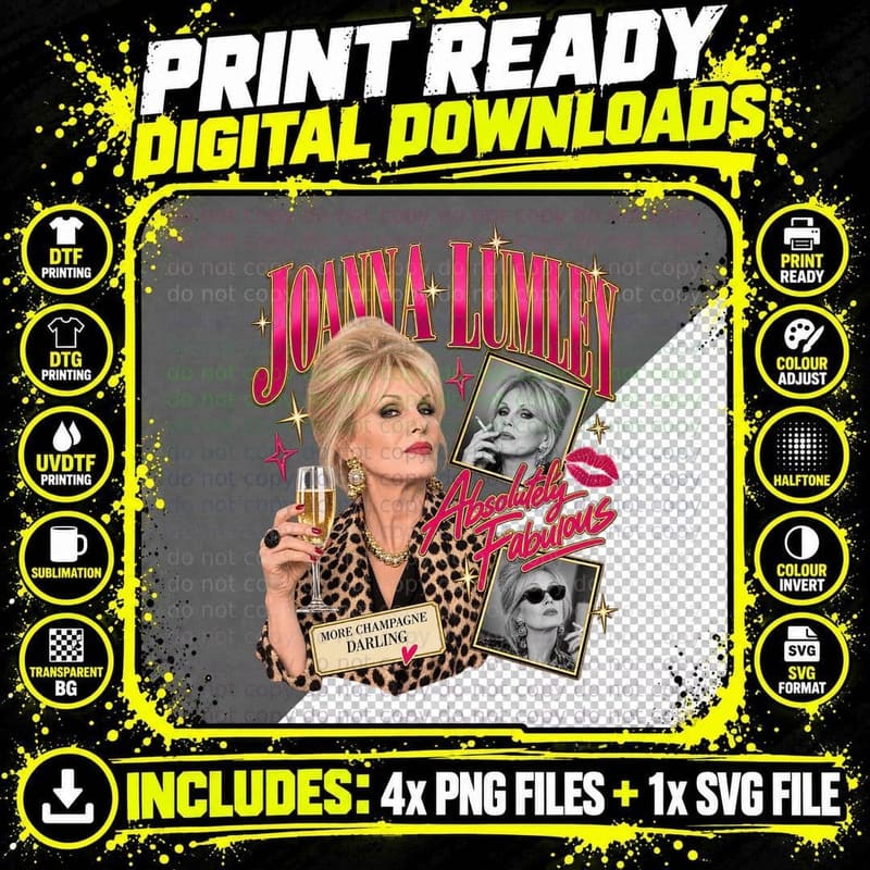 Joanna More Champagne Darling Patsy 90s Fashion Sitcom Leopard Print T-Shirt Png SVG Digital Bundle