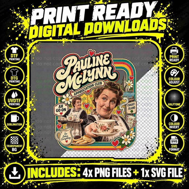 Pauline Appreciation Club Mrs Doyle Ah Go On Tea Craggy Island Sitcom T-Shirt Png SVG Digital Bundle