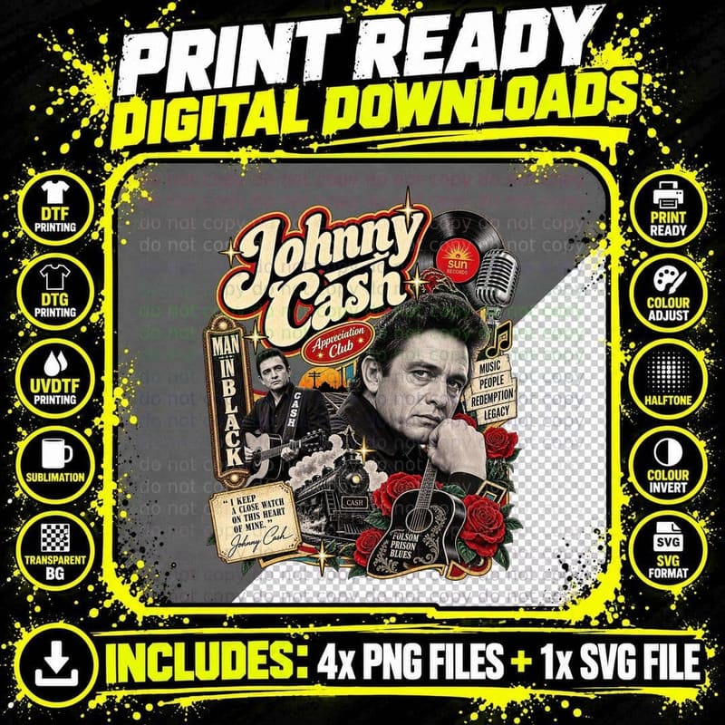 Johnny Man In Black Appreciation Club Vintage Country Singer Guitar T-Shirt Png SVG Digital Bundle