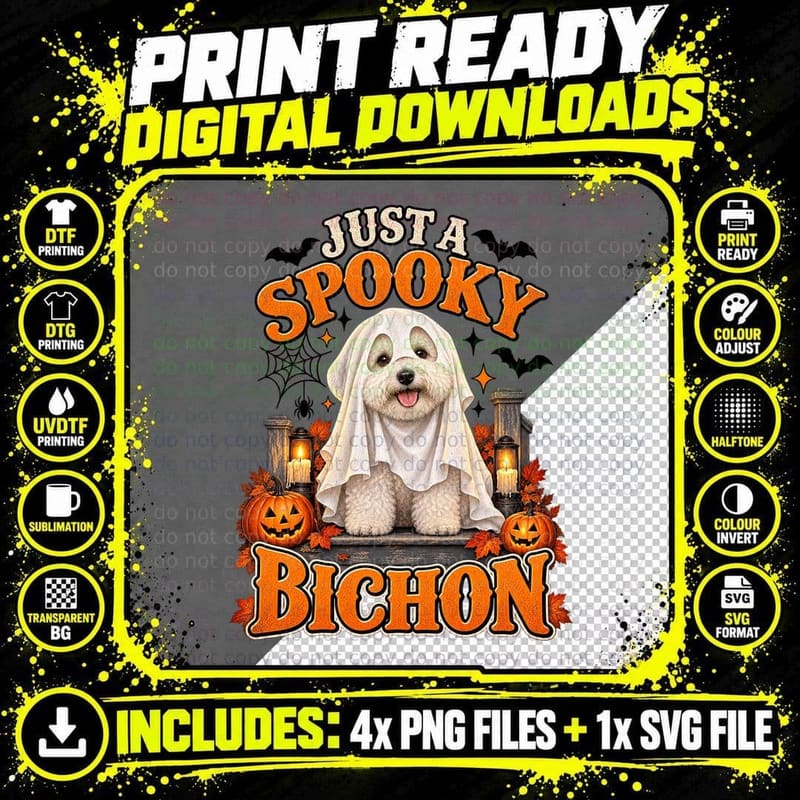 Bichon Frise Halloween Ghost Costume Porch Candle Png SVG Digital Bundle