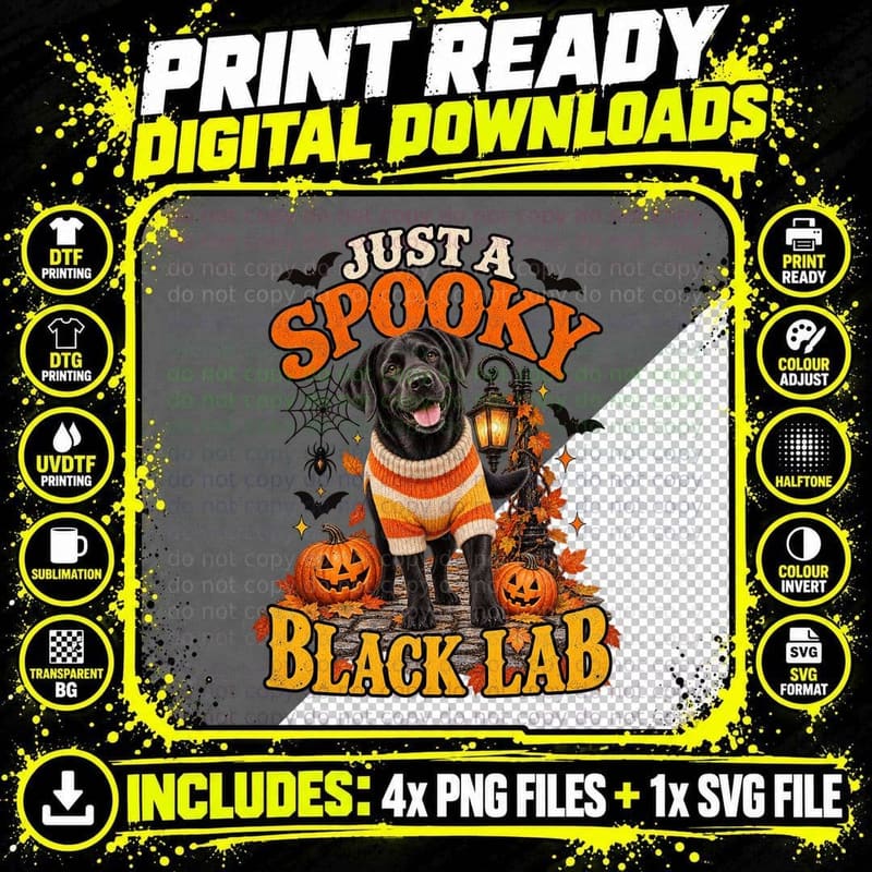 Just A Spooky Black Lab Candy Corn Jumper Halloween Labrador Dog T-Shirt Png SVG Digital Bundle