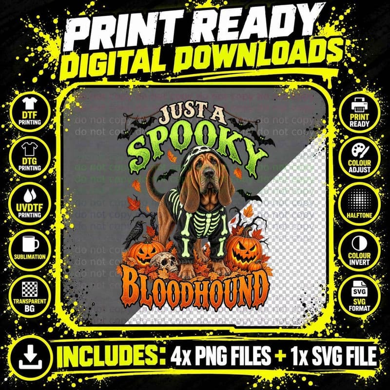 Just A Spooky Bloodhound Skeleton Hoodie Halloween Vintage Dog T-Shirt Png SVG Digital Bundle
