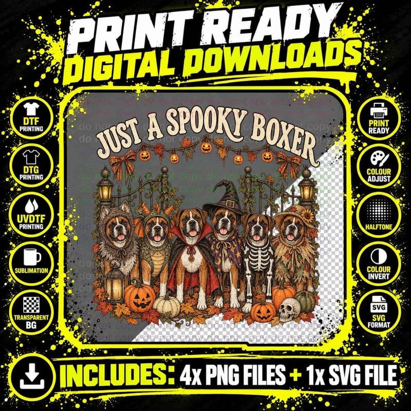 Just A Spooky Boxer Dog Pack Halloween Costumes Vampire Skeleton T-Shirt Png SVG Digital Bundle