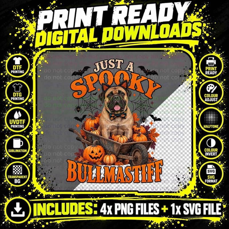 Bullmastiff Black Cat Halloween Shirt Pumpkin Png SVG Digital Bundle