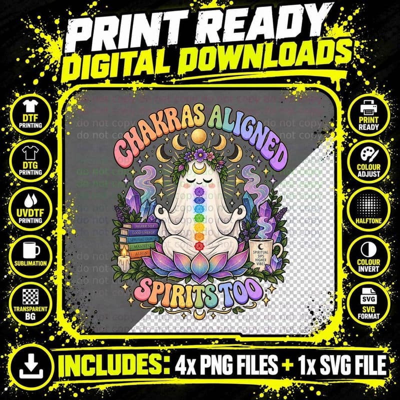 Chakras Aligned Spirits Too Ghost Mushroom Spiritual Png SVG Digital Bundle