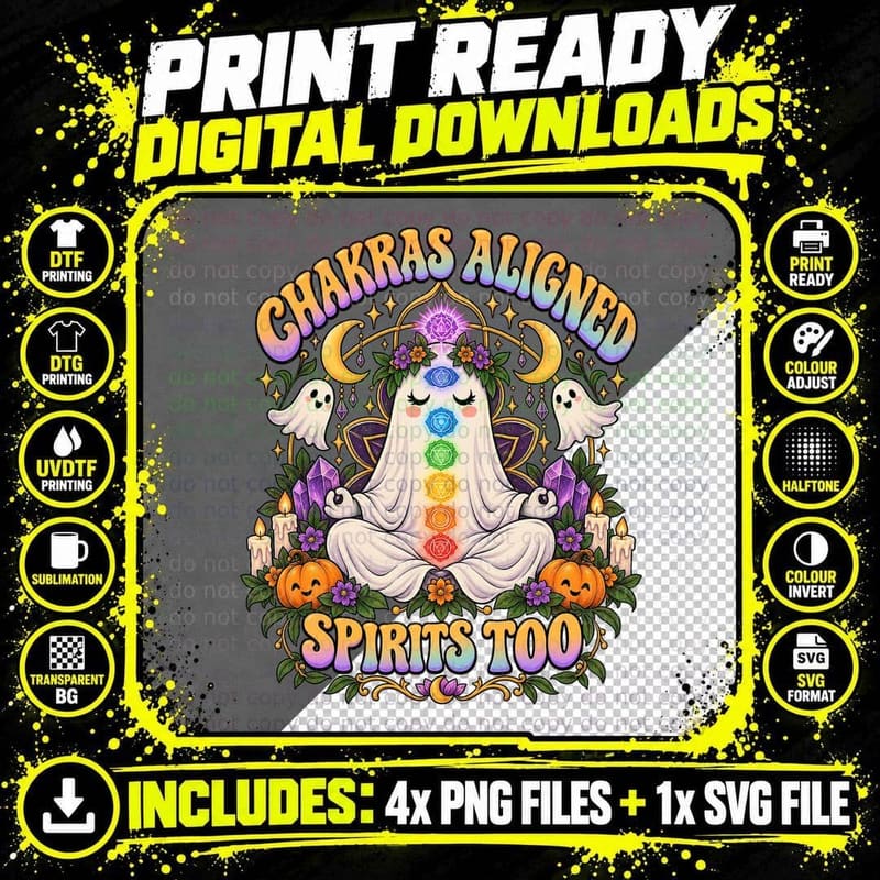 Chakras Aligned Spirits Too Ghost Mushroom Spiritual Png SVG Digital Bundle