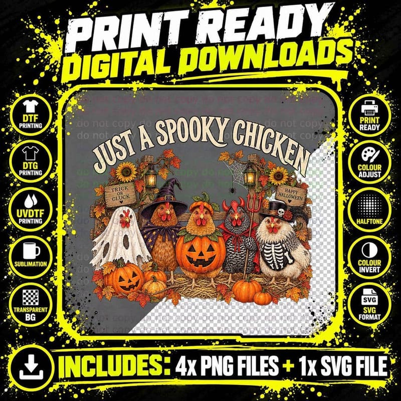 Just A Spooky Chicken Halloween Costumes Trick Or Cluck Farm Hens T-Shirt Png SVG Digital Bundle