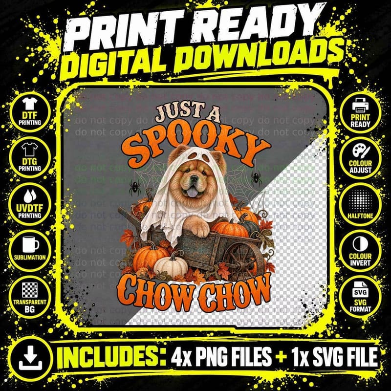 Just A Spooky Chow Chow Ghost Sheet Wheelbarrow Halloween Pumpkins T-Shirt Png SVG Digital Bundle