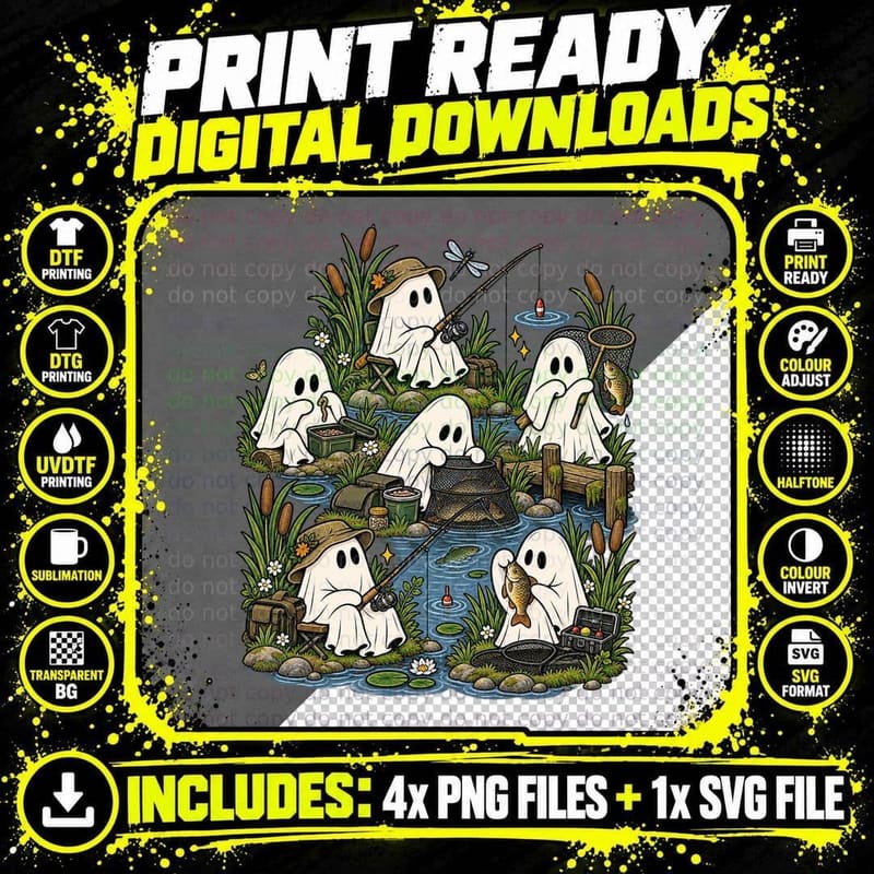 Coarse Fishing Ghost Riverbank Angler Funny Fishing Png SVG Digital Bundle