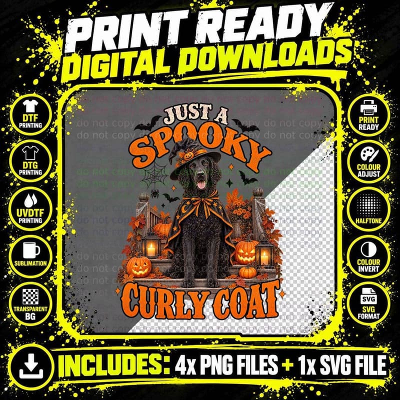 Curly Coat Witch Halloween Shirt Black Cape Porch Candle Png SVG Digital Bundle