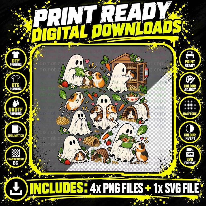 Cute Ghost Guinea Pig Halloween Cavy Lover Cute Style Png SVG Digital Bundle