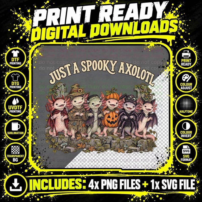 Just A Spooky Axolotl Halloween Costumes Cute Pink Salamander Goth T-Shirt Png SVG Digital Bundle